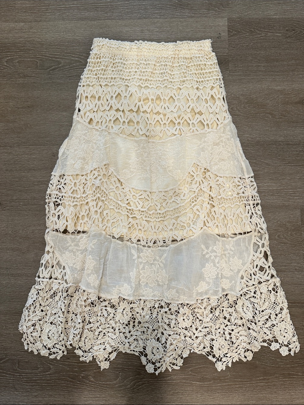 Crocheted Boho Maxi Skirt in Cream fairy boho festival lace crochet wedding